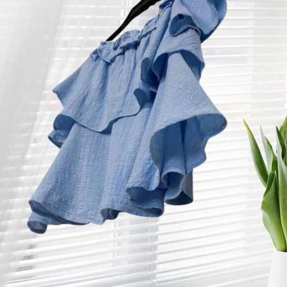 Light Blue Cotton Favlux Tiered Ruffle Top Size Medium - Picture 4 of 11